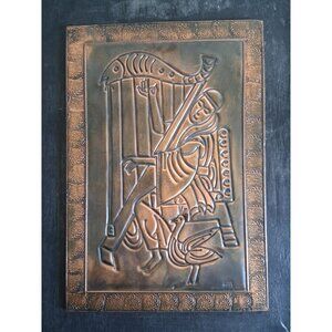 Messica Embossed Copper Relief On Board Decor King David With Lyre Israel